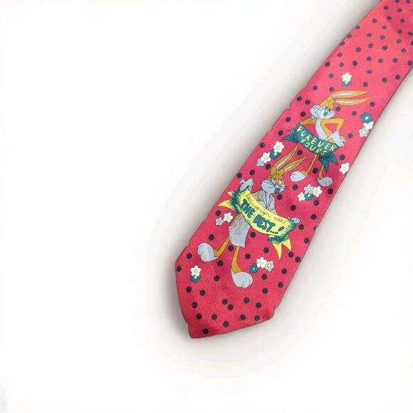 Vintage Looney Tunes Red Polka Dot Bugs And Babs Bunny Forever Yours Neck Tie - Picture 1 of 4